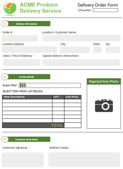 ACME Produce delivery order form
